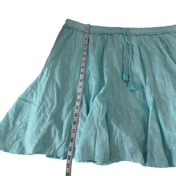 Crown & Ivy Women SZ XXL Teal Flared Skirt Silver Stitching & Drawstring Waist - Picture 5 of 11